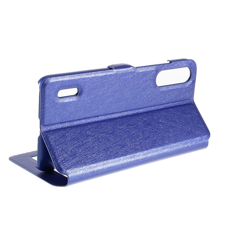 Silk Texture Dual Window Leather Stand Case for Xiaomi Mi CC9e / Mi A3 - Blue-6