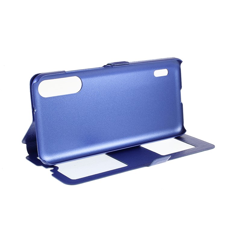 Silk Texture Dual Window Leather Stand Case for Xiaomi Mi CC9e / Mi A3 - Blue-7