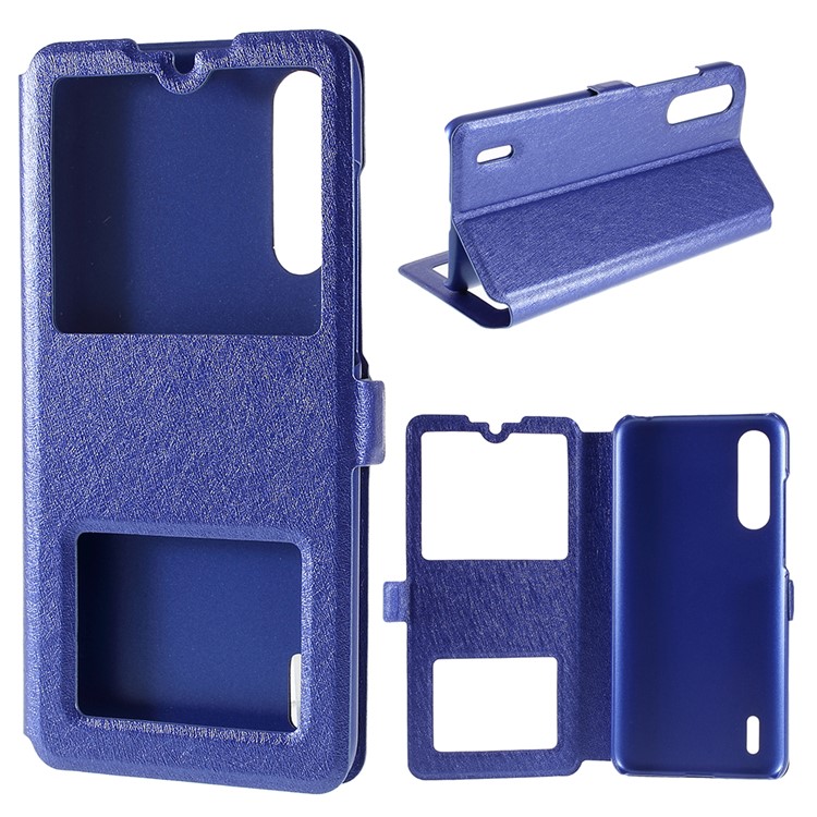 Pele De Seda Dual View Window Capa De Couro Flip Para Xiaomi Mi CC9 / Mi CC9 Edição Meitu - Azul-1