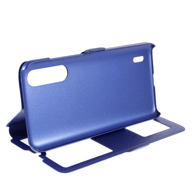 Pele De Seda Dual View Window Capa De Couro Flip Para Xiaomi Mi CC9 / Mi CC9 Edição Meitu - Azul-10