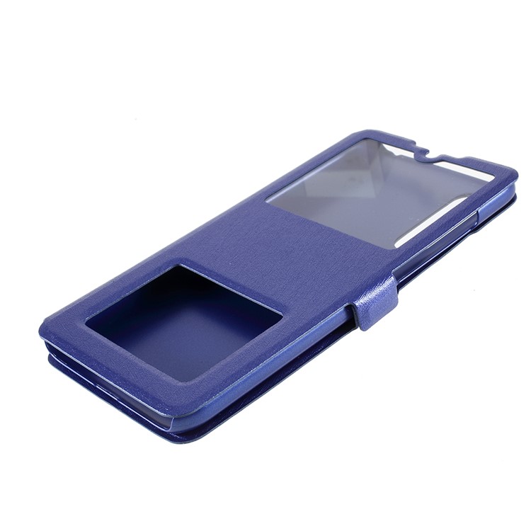 Pele De Seda Dual View Window Capa De Couro Flip Para Xiaomi Mi CC9 / Mi CC9 Edição Meitu - Azul-14