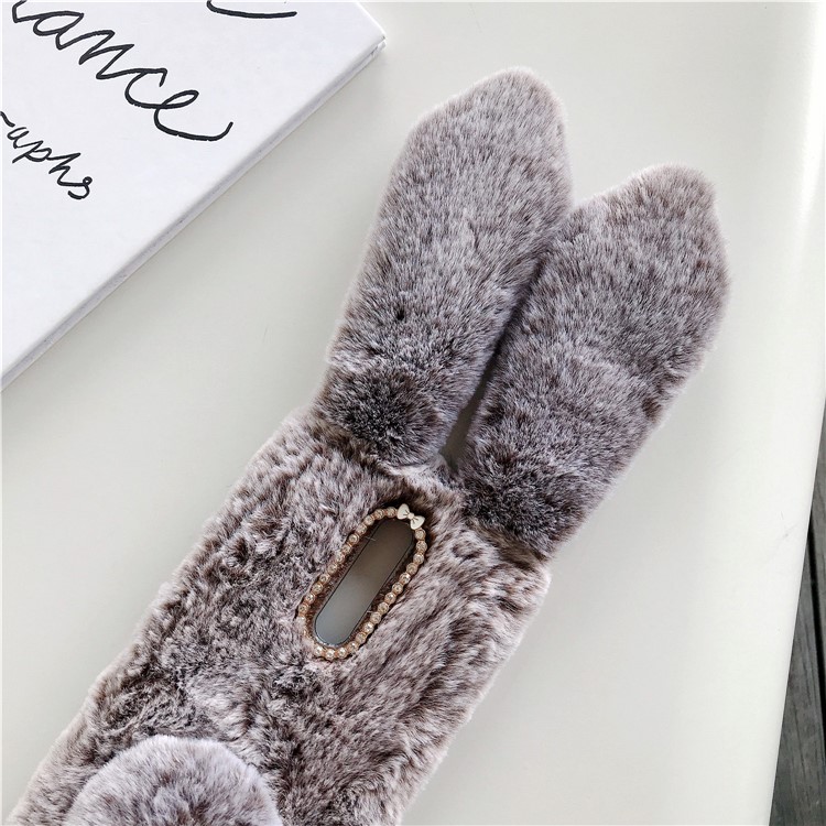 Rabbit Shape Fluffy Fur Coated Rhinestone TPU Case for Xiaomi Redmi K20/Mi 9T/Redmi K20 Pro/Mi 9T - Coffee-2