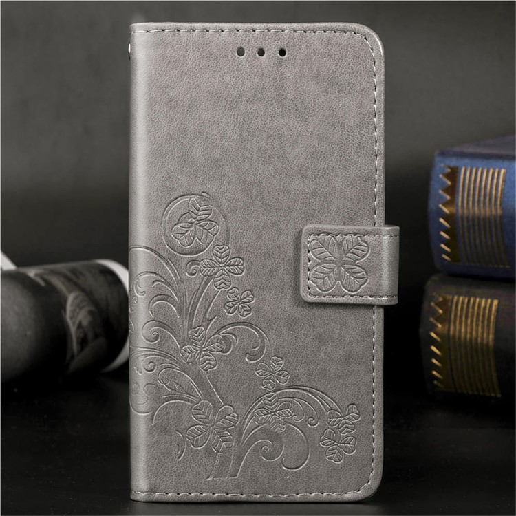 Imprint Clover Pattern Wallet Flip Leather Case for Xiaomi Redmi 7A - Grey-13