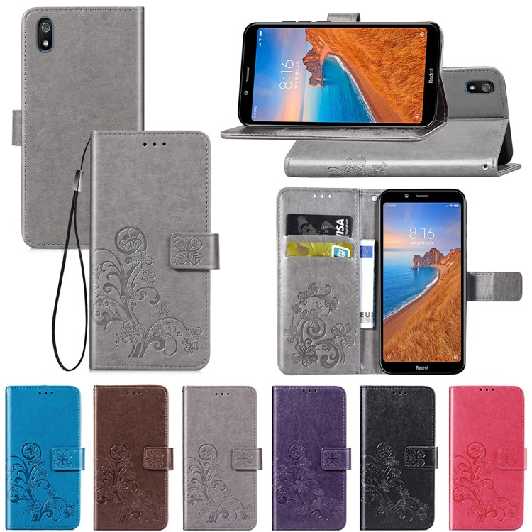 Imprint Clover Pattern Wallet Flip Leather Case for Xiaomi Redmi 7A - Grey-14