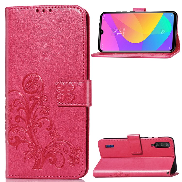 Imprint Clover Pattern Leather Wallet Phone Casing for Xiaomi Mi CC9e/Mi A3 - Red-1