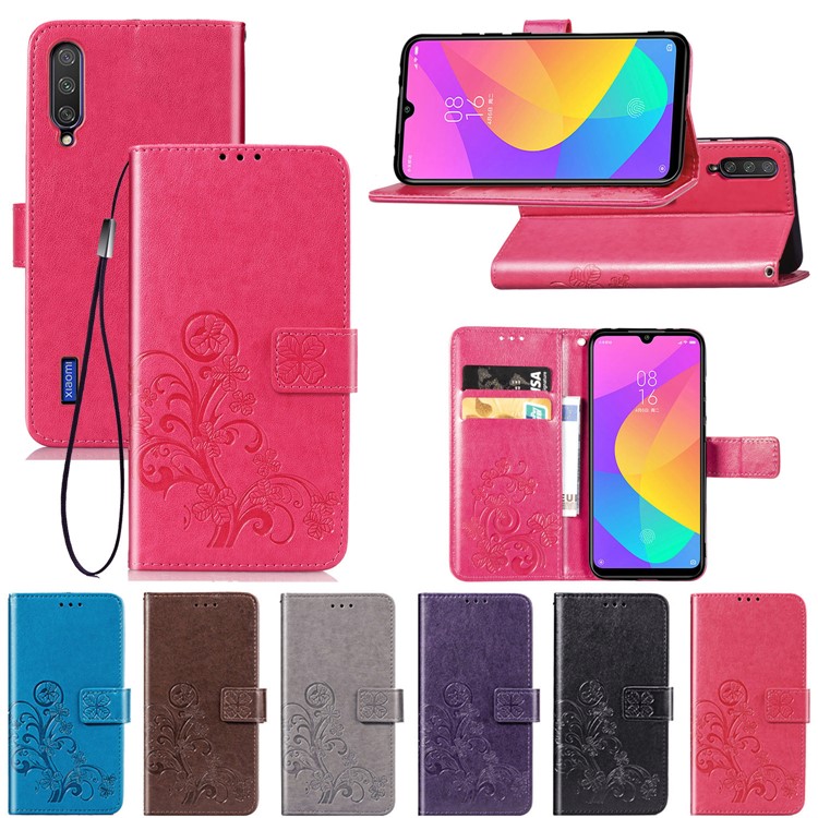 Imprint Clover Pattern Leather Wallet Phone Casing for Xiaomi Mi CC9e/Mi A3 - Red-16