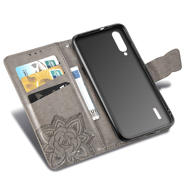 Imprint Butterfly Leather Wallet Phone Cover for Xiaomi Mi CC9e/Mi A3 - Grey-10