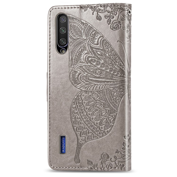 Imprint Butterfly Leather Wallet Phone Cover for Xiaomi Mi CC9e/Mi A3 - Grey-3