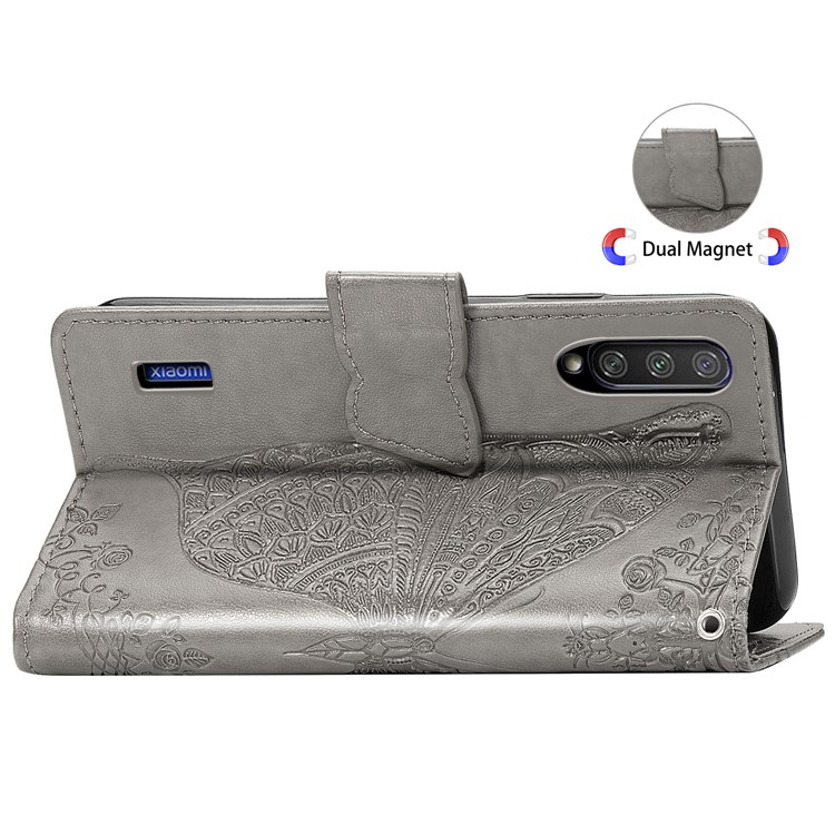 Imprint Butterfly Leather Wallet Phone Cover for Xiaomi Mi CC9e/Mi A3 - Grey-6
