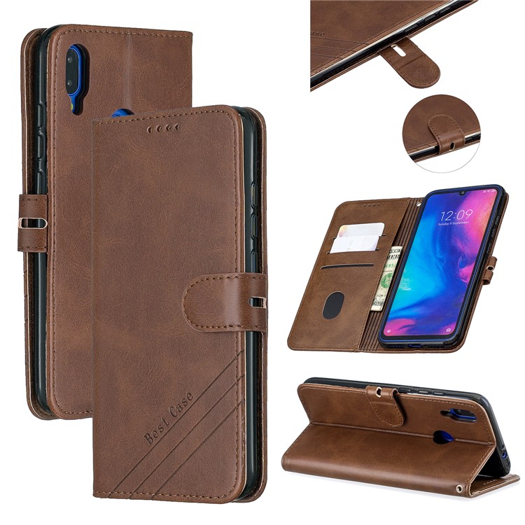 Wallet Leather Stand Case Shell for Xiaomi Redmi Note 7/Note 7Pro/Note 7S - Coffee-1