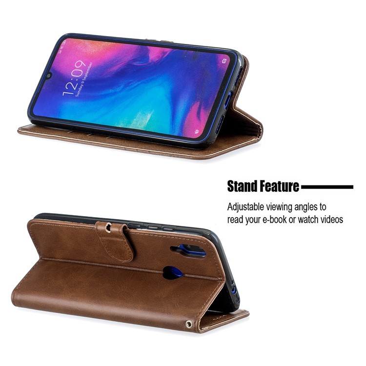 Wallet Leather Stand Case Shell for Xiaomi Redmi Note 7/Note 7Pro/Note 7S - Coffee-6