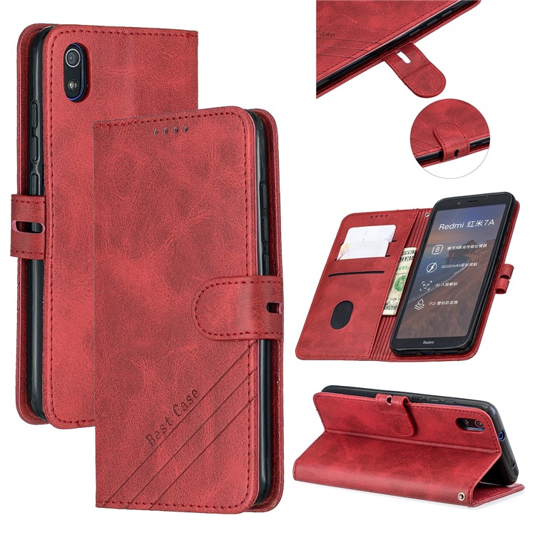 Portefeuille En Cuir PU Couvrant Pour Xiaomi Redmi 7a - Rouge-1