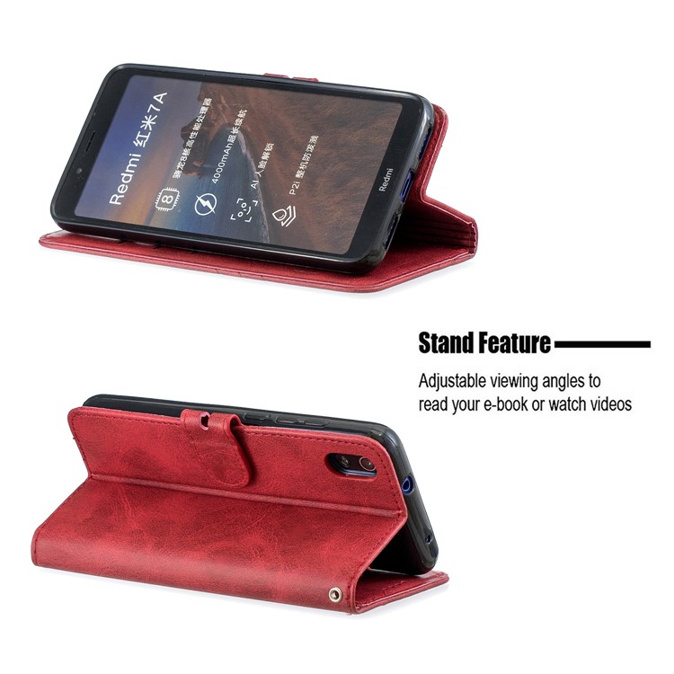 Portefeuille En Cuir PU Couvrant Pour Xiaomi Redmi 7a - Rouge-6