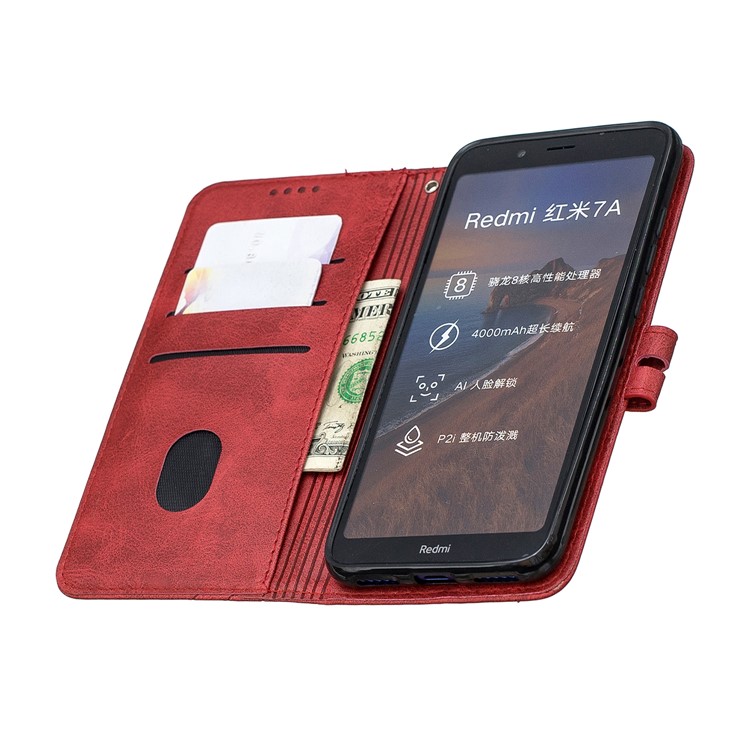 Portefeuille En Cuir PU Couvrant Pour Xiaomi Redmi 7a - Rouge-8