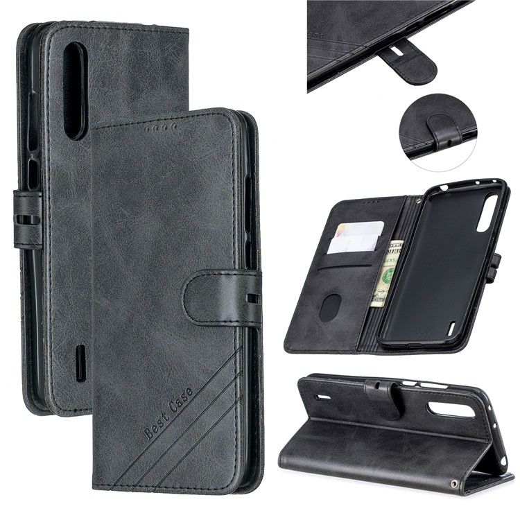 Wallet Leather Phone Cover Shell with Stand for Xiaomi Mi 9 Lite/ Mi CC9/ Mi CC9 Meitu Edition - Black-1