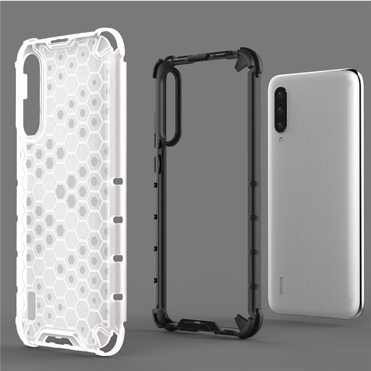 Honeycomb Pattern Shock-prooble TPU + PC Hybrid Phonte Protection Cover Для Xiaomi Mi Cc9e / mi A3 - Белый