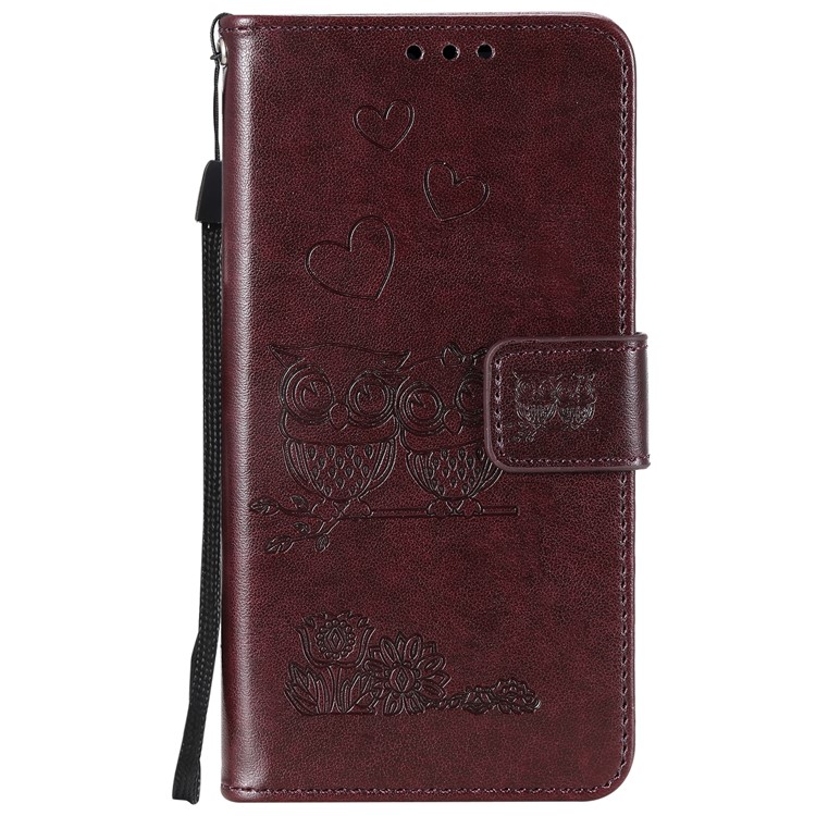 Imprint Owls Pattern Wallet Stand Leather Protective Case for Xiaomi Mi CC9e/Mi A3 - Brown-2