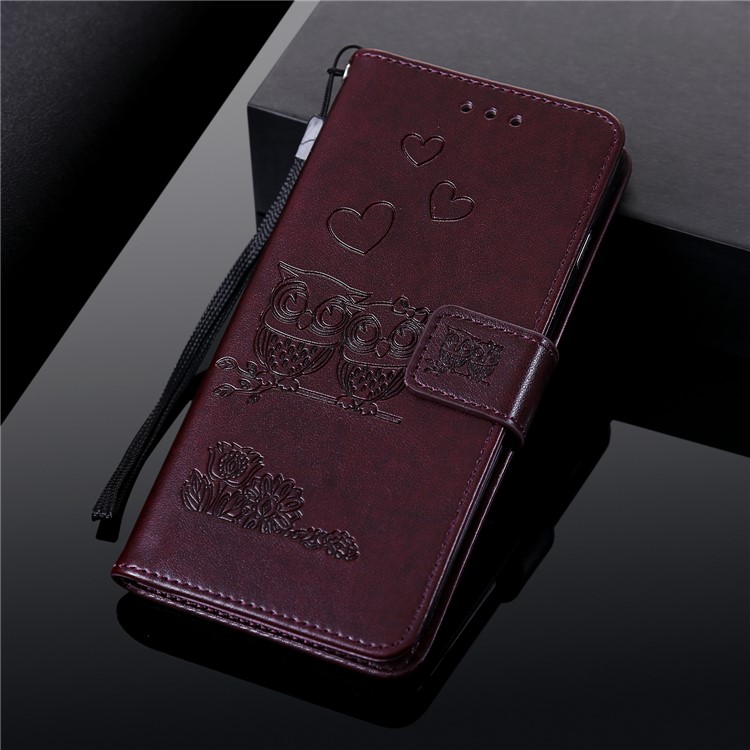 Imprint Owls Pattern Wallet Stand Leather Protective Case for Xiaomi Mi CC9e/Mi A3 - Brown-9