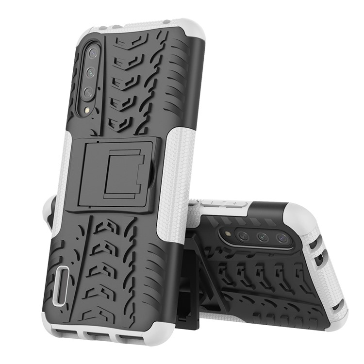 Coole Reifenmuster Pc + Tpu Hybrid Phone Case Mit Ständer Für Xiaomi Mi Cc9e / Mi A3 - Schwarz / Weiß-2