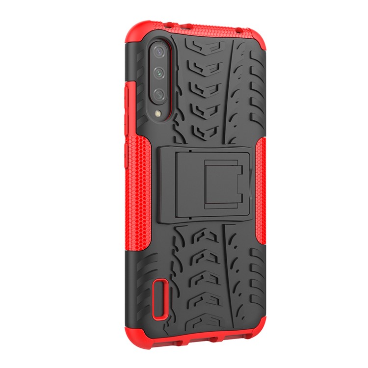 Patro de Neumáticos Cool PC + TPU Híbrido Case de Teléfono Con Kickstand Para Xiaomi Mi Cc9e/mi A3 - Negro / Rojo