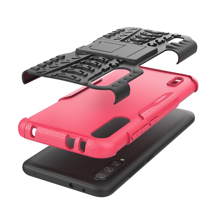 Cool Tire Pattern PC + TPU Hybrid Téléphone Hébouleur Avec Kickstand Pour Xiaomi Mi Cc9e / mi A3 - le Noir / Rose