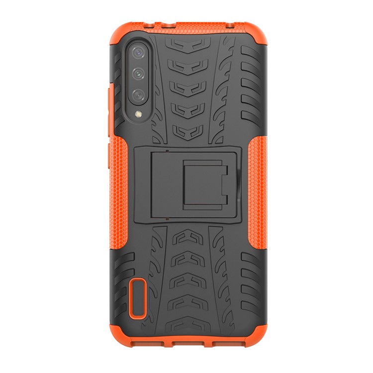 Cool Tyre Pattern PC + TPU Hybrid Phone Case with Kickstand for Xiaomi Mi CC9e/Mi A3 - Black / Orange-3