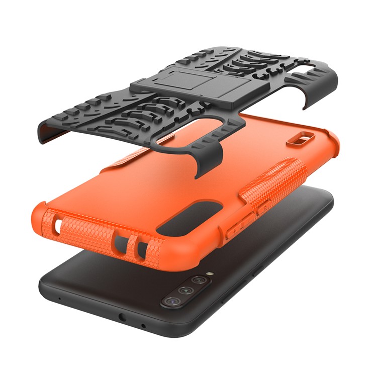 Cool Tyre Pattern PC + TPU Hybrid Phone Case with Kickstand for Xiaomi Mi CC9e/Mi A3 - Black / Orange-6