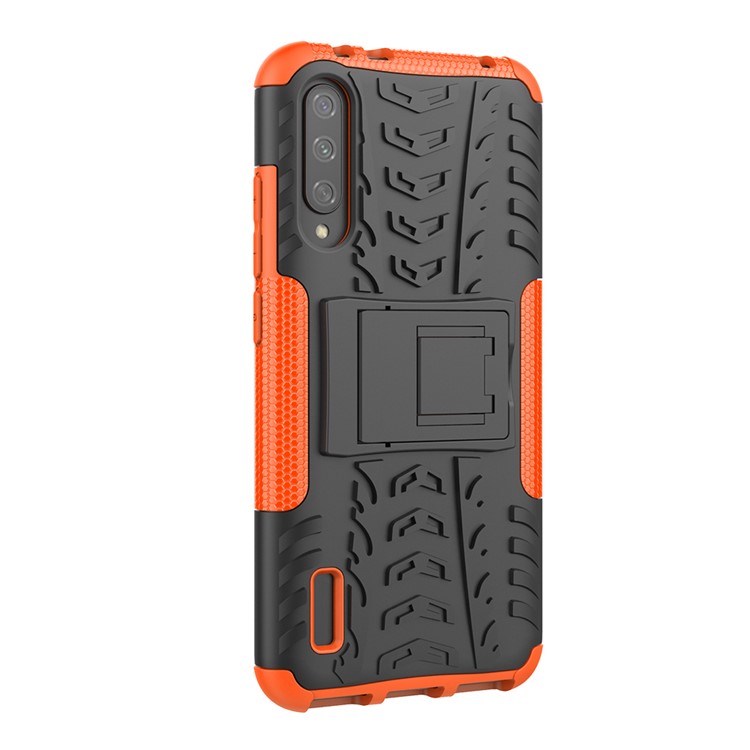 Cool Tyre Pattern PC + TPU Hybrid Phone Case with Kickstand for Xiaomi Mi CC9e/Mi A3 - Black / Orange-8