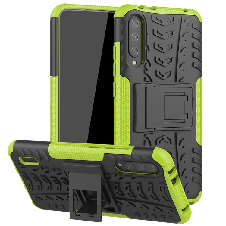 Cool Tyre Pattern PC + TPU Hybrid Phone Case with Kickstand for Xiaomi Mi CC9e/Mi A3 - Black / Green-1