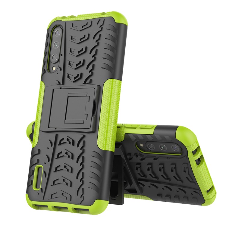 Cool Tyre Pattern PC + TPU Hybrid Phone Case with Kickstand for Xiaomi Mi CC9e/Mi A3 - Black / Green-2