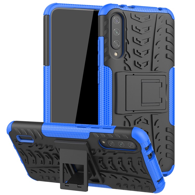 Cool Tyre Pattern PC + TPU Hybrid Phone Case with Kickstand for Xiaomi Mi CC9e/Mi A3 - Black / Blue-1