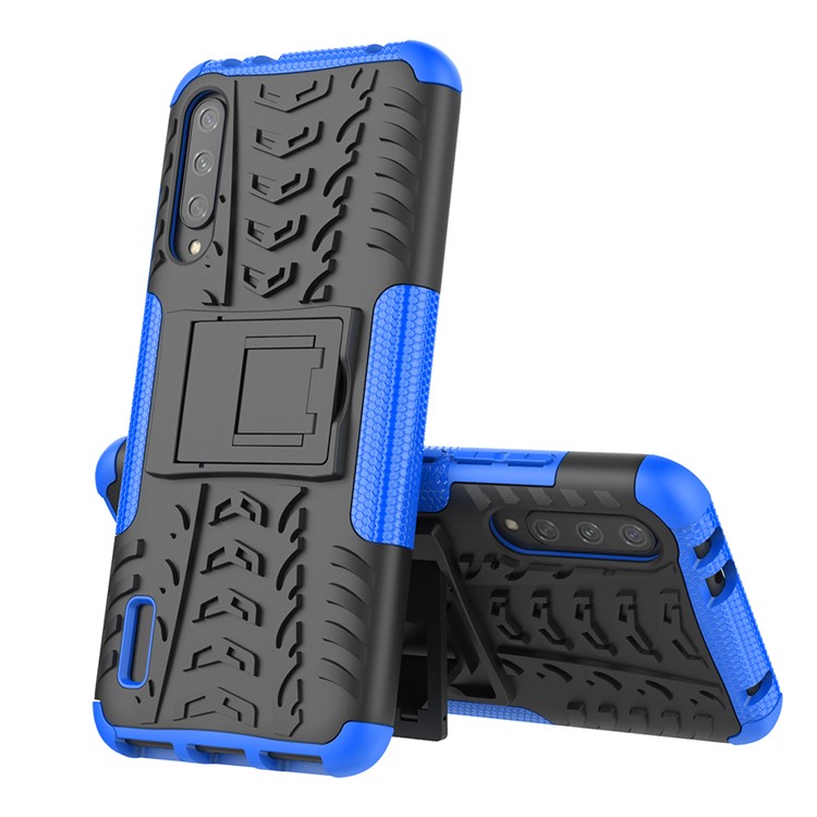 Cool Tyre Pattern PC + TPU Hybrid Phone Case with Kickstand for Xiaomi Mi CC9e/Mi A3 - Black / Blue-2