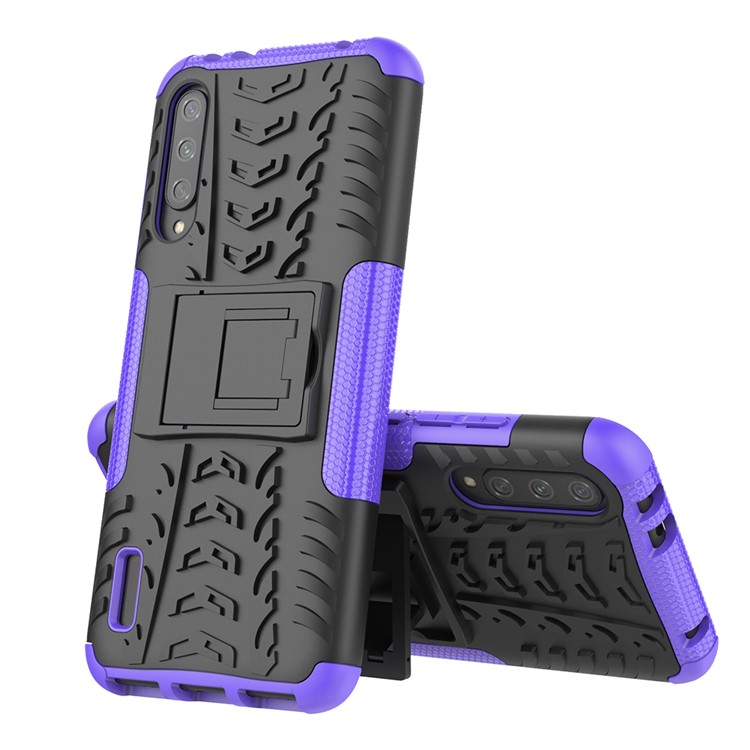 Cool Tyre Pattern PC + TPU Hybrid Phone Case with Kickstand for Xiaomi Mi CC9e/Mi A3 - Black / Purple-1