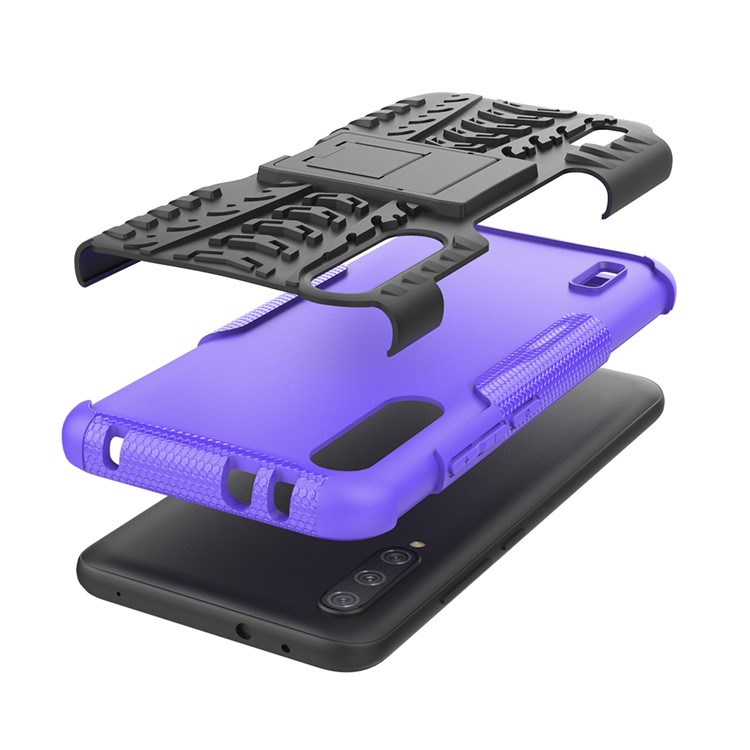 Cool Tyre Pattern PC + TPU Hybrid Phone Case with Kickstand for Xiaomi Mi CC9e/Mi A3 - Black / Purple-5