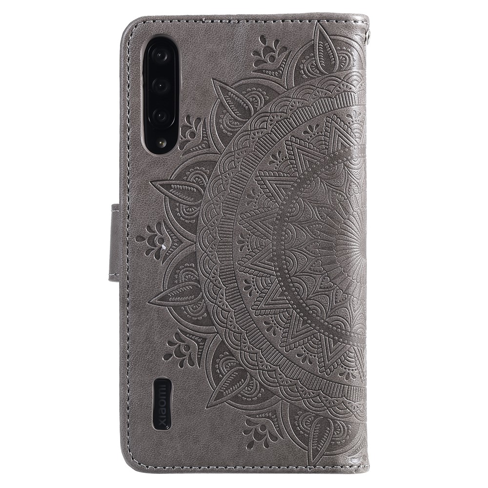 Imprint Flower Leather Wallet Case for Xiaomi Mi CC9e / Mi A3 - Grey-3