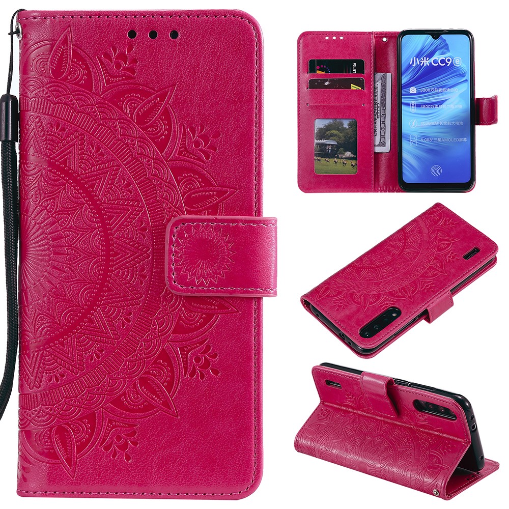 Imprint Flower Leather Wallet Case for Xiaomi Mi CC9e / Mi A3 - Rose-1