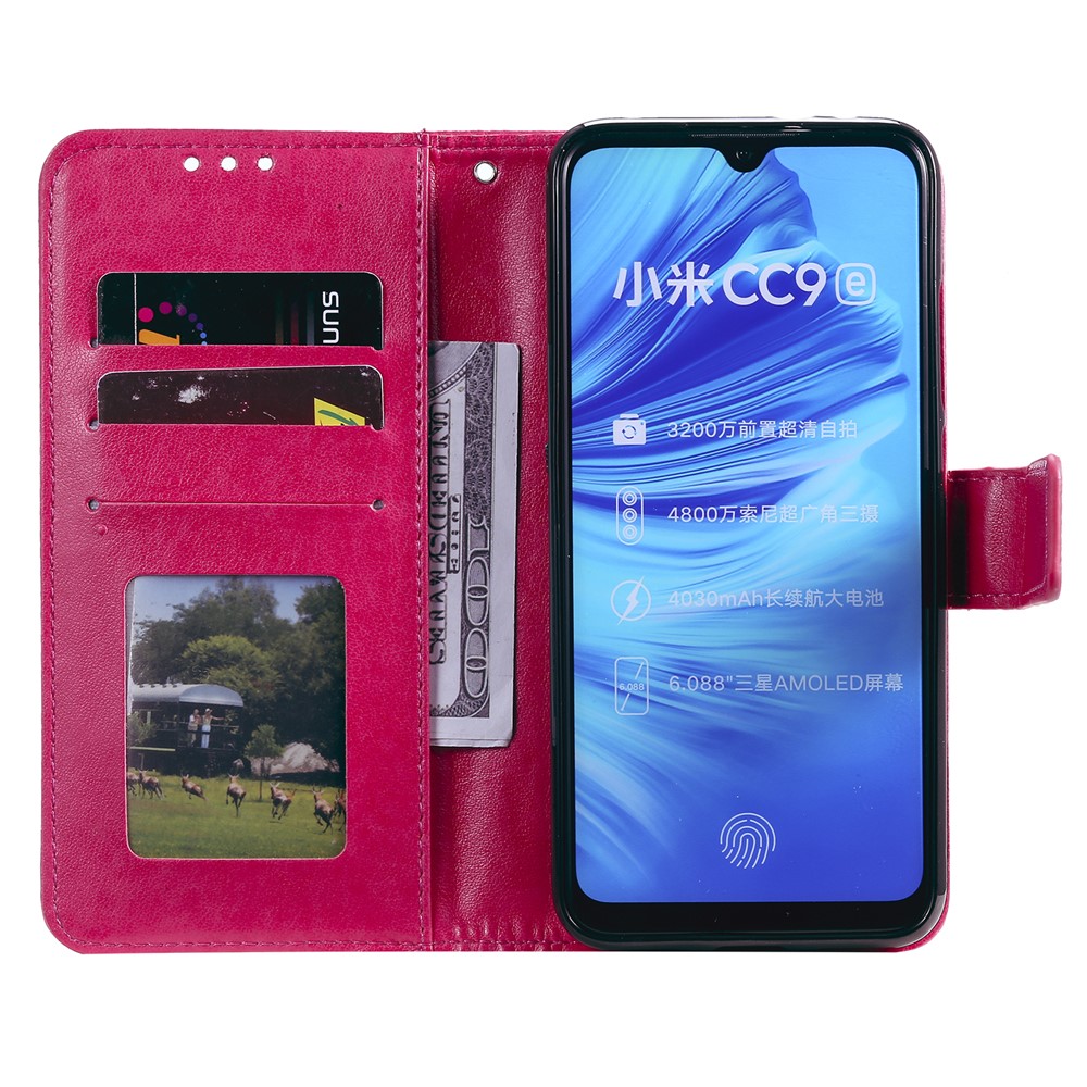 Imprint Flower Leather Wallet Case for Xiaomi Mi CC9e / Mi A3 - Rose-4