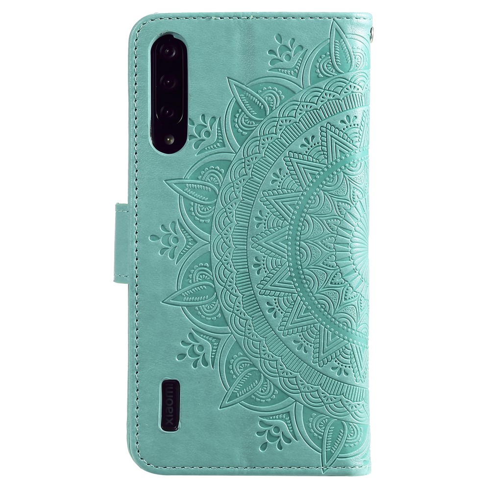 Imprint Flower Leather Wallet Case for Xiaomi Mi CC9e / Mi A3 - Cyan-3