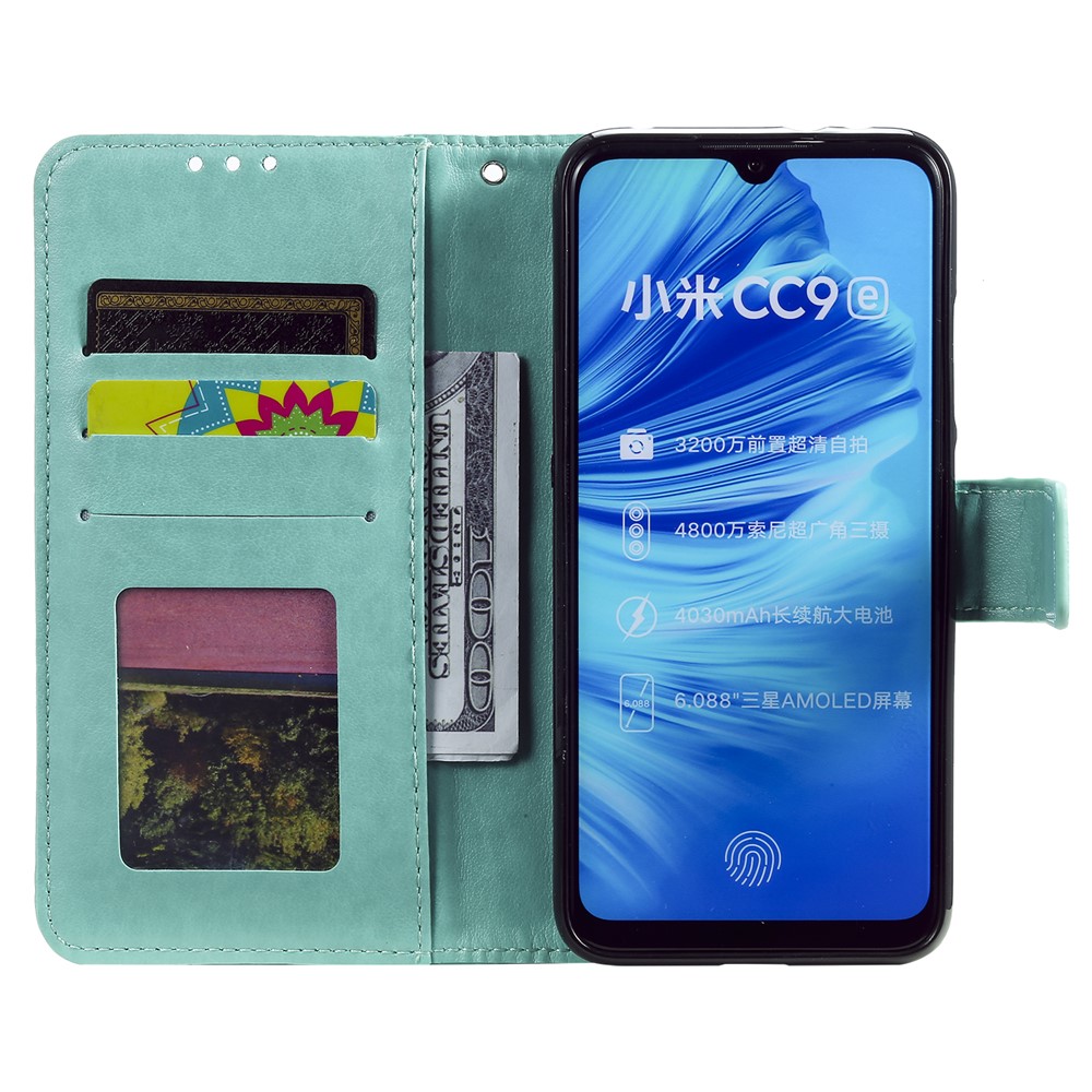 Imprint Flower Leather Wallet Case for Xiaomi Mi CC9e / Mi A3 - Cyan-4