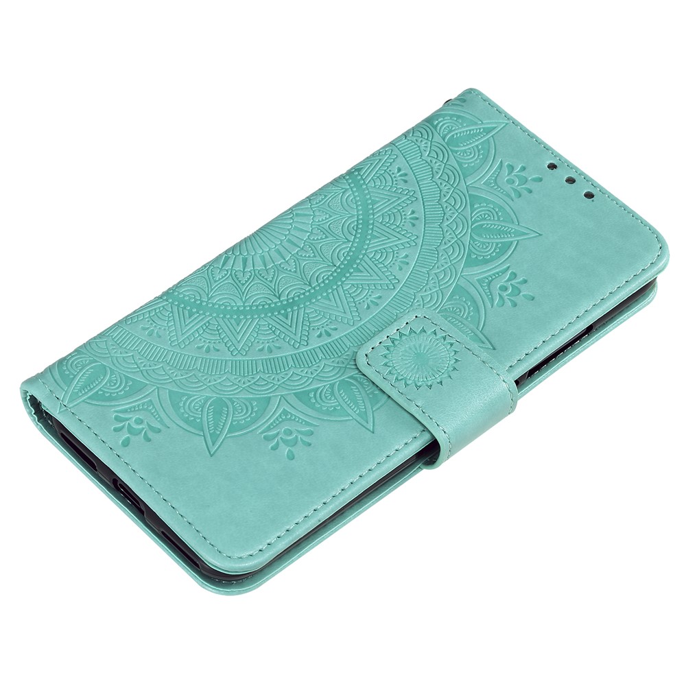 Imprint Flower Leather Wallet Case for Xiaomi Mi CC9e / Mi A3 - Cyan-5