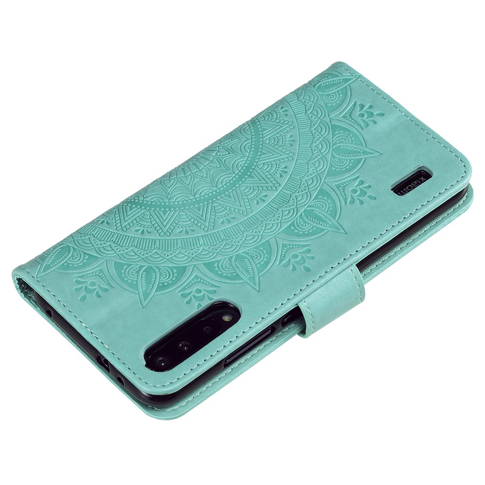 Imprint Flower Leather Wallet Case for Xiaomi Mi CC9e / Mi A3 - Cyan-6