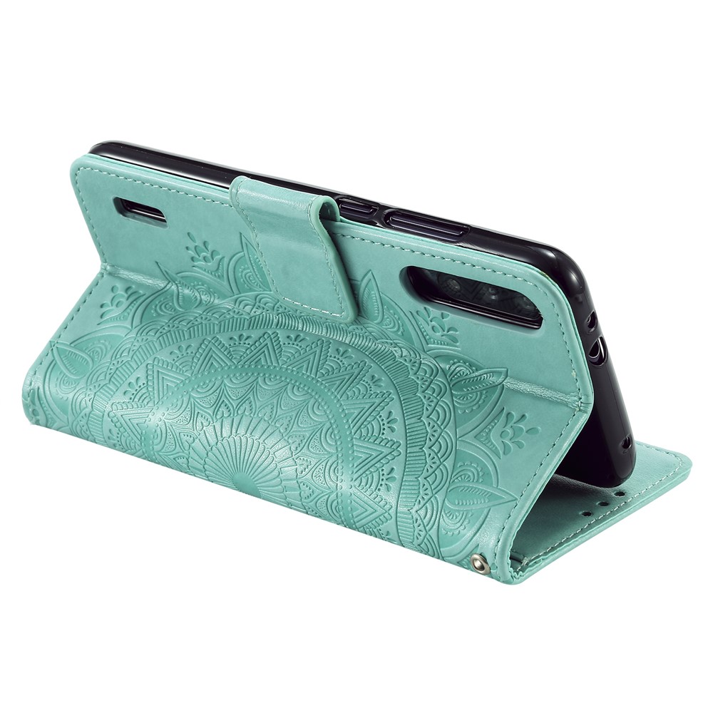 Imprint Flower Leather Wallet Case for Xiaomi Mi CC9e / Mi A3 - Cyan-7