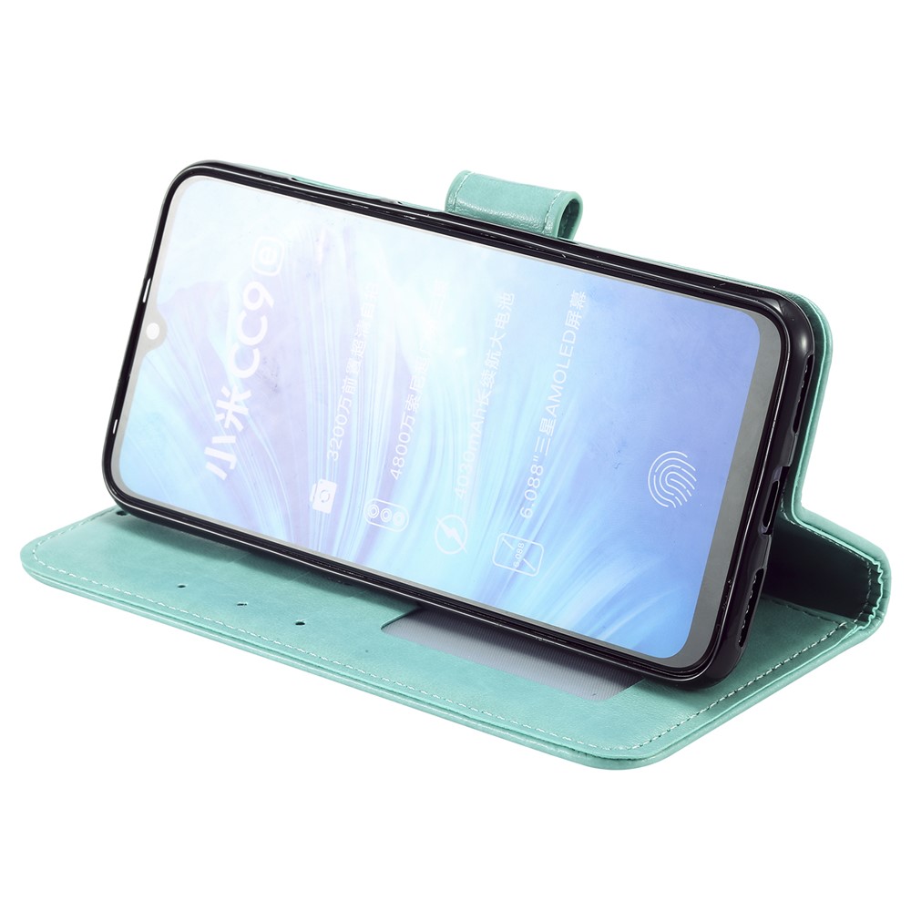 Imprint Flower Leather Wallet Case for Xiaomi Mi CC9e / Mi A3 - Cyan-8