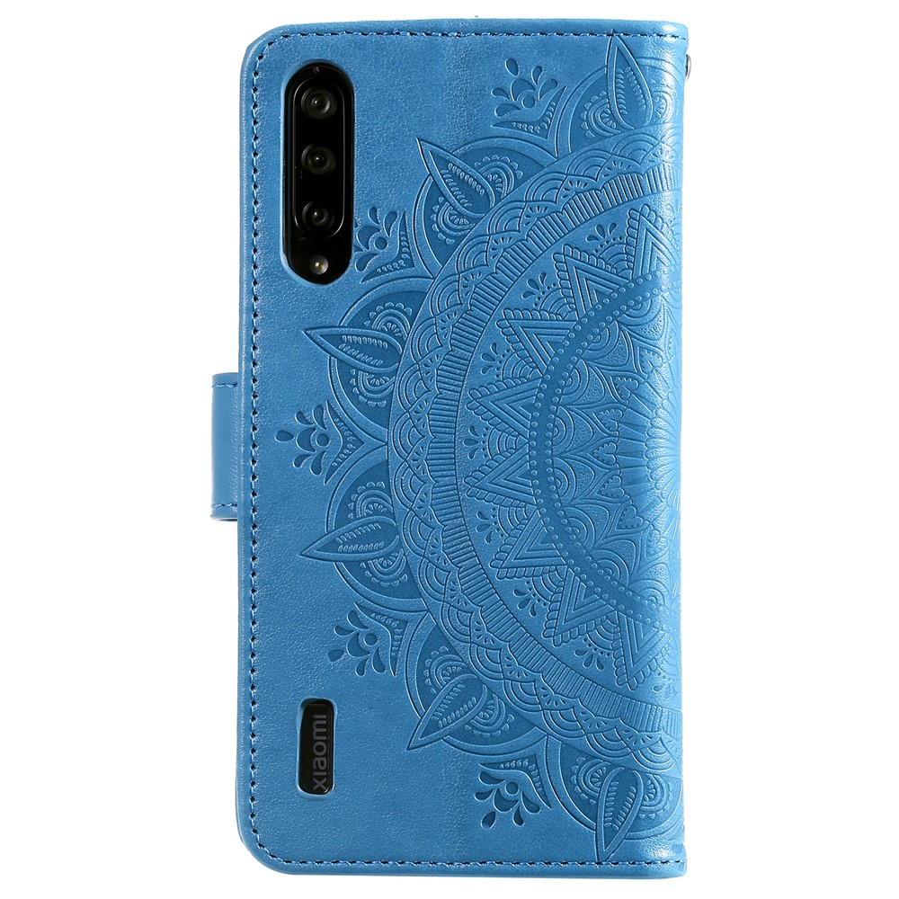 Imprint Flower Leather Wallet Case for Xiaomi Mi CC9e / Mi A3 - Blue-3