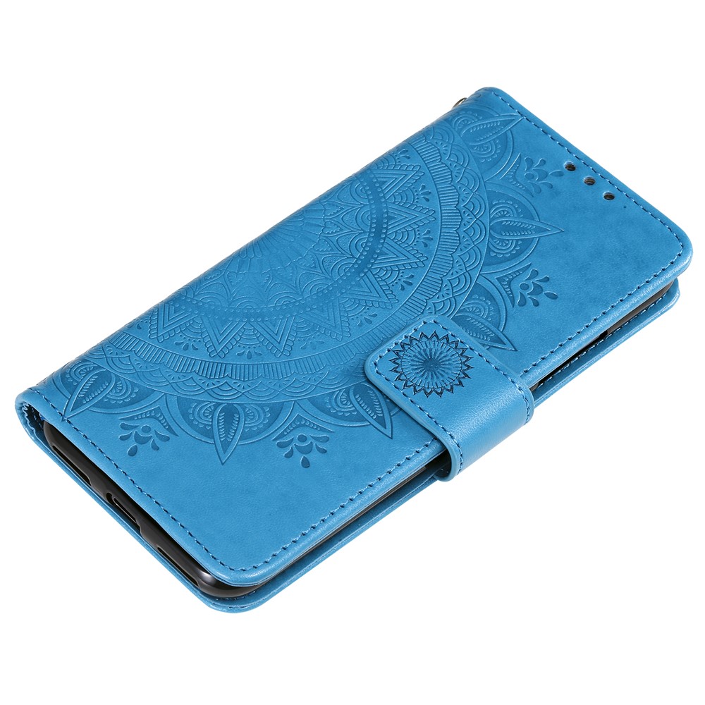 Imprint Flower Leather Wallet Case for Xiaomi Mi CC9e / Mi A3 - Blue-5