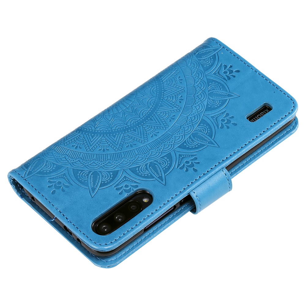 Imprint Flower Leather Wallet Case for Xiaomi Mi CC9e / Mi A3 - Blue-6
