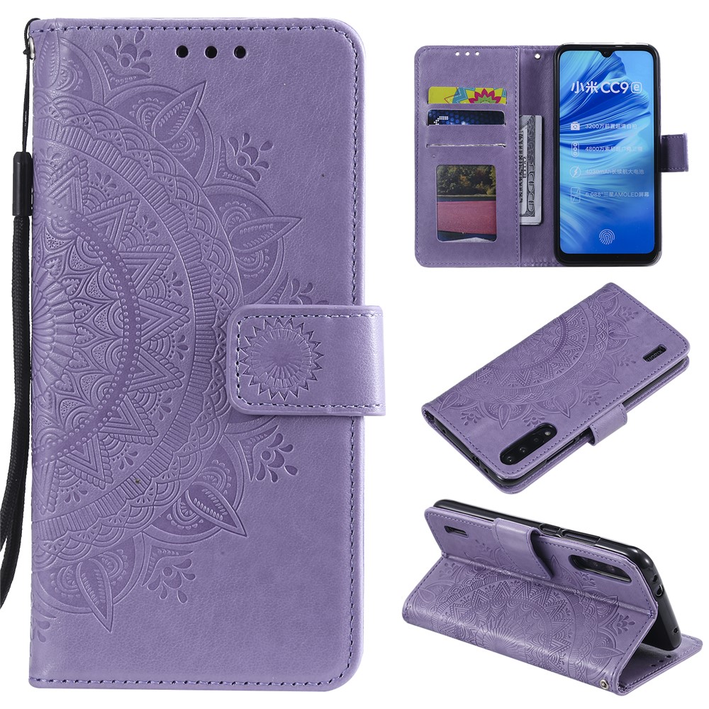 Imprint Flower Leather Wallet Case for Xiaomi Mi CC9e / Mi A3 - Purple-1