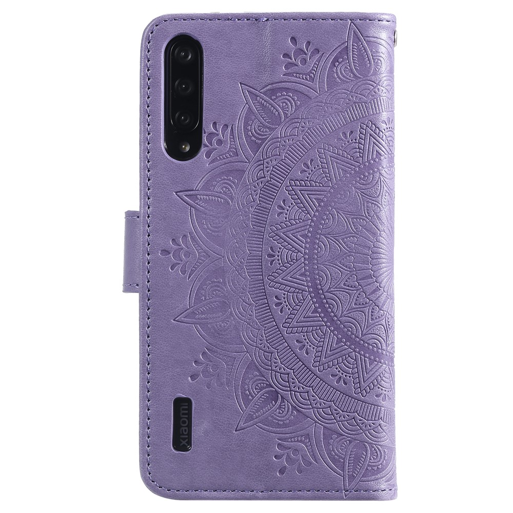 Imprint Flower Leather Wallet Case for Xiaomi Mi CC9e / Mi A3 - Purple-3
