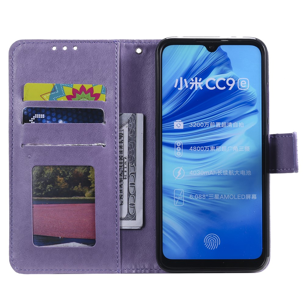 Imprint Flower Leather Wallet Case for Xiaomi Mi CC9e / Mi A3 - Purple-4