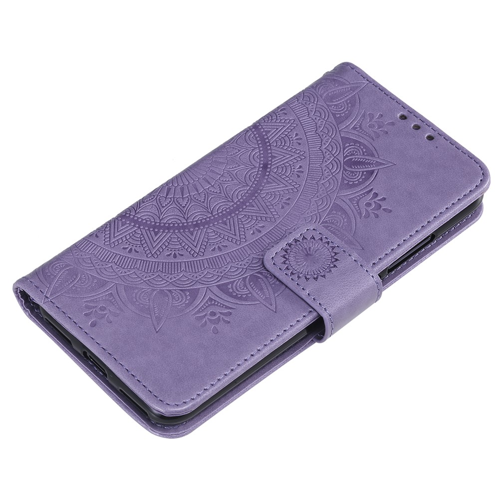 Imprint Flower Leather Wallet Case for Xiaomi Mi CC9e / Mi A3 - Purple-5